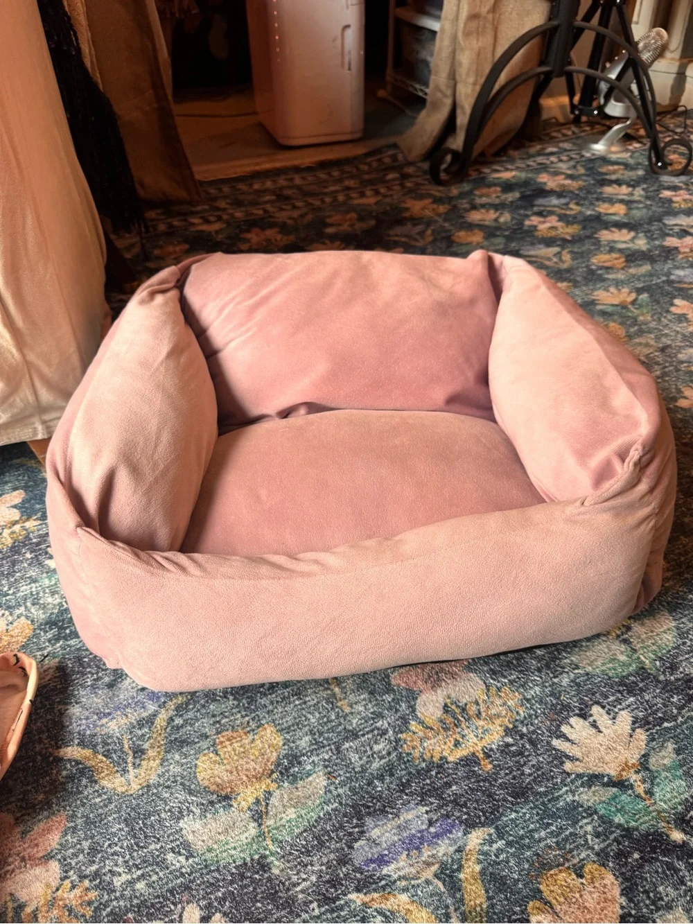 Plush Pink Dog Bed with Bolstered Sides
